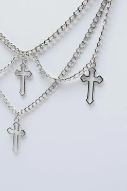 Multi Cross Chain Layered Necklace -Nasty Gal Sales Store Sales womens silver multi cross chain layered necklace 2
