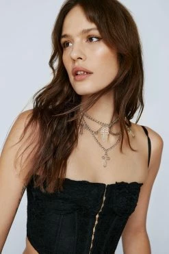 Multi Cross Chain Layered Necklace
