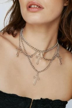 Multi Cross Chain Layered Necklace -Nasty Gal Sales Store Sales womens silver multi cross chain layered necklace 3