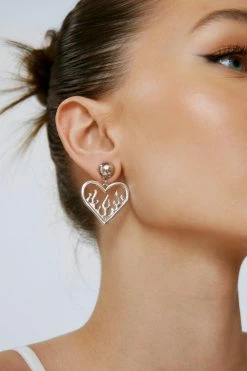 Pear Drop Heart Flame Earrings -Nasty Gal Sales Store Sales womens silver pear drop heart flame earrings 3