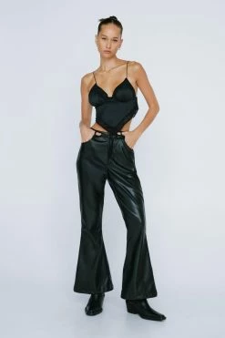 Petite Faux Leather Lightning Flared Pants