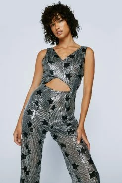 Petite Star Sequin Cut Out Jumpsuit