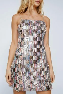 Sequin Checkerboard Mini Dress -Nasty Gal Sales Store Sales womens silver sequin checkerboard mini dress 3