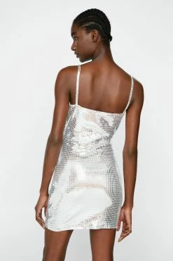 Sequin Strappy Bodycon Mini Dress 12 Sequin Strappy Bodycon Mini Dress -Nasty Gal Sales Store Sales womens silver sequin strappy bodycon mini dress 1 5