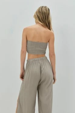 Crinkle Bandeau Tie Front Cover Up Top -Nasty Gal Sales Store Sales womens stone crinkle bandeau tie front cover up top 2