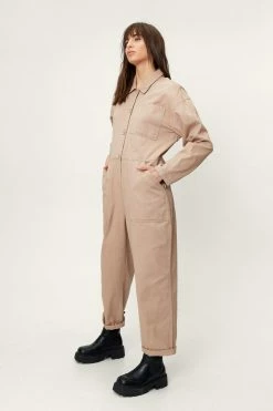 Loose Button Down Ankle Grazer Boilersuit 6 Loose Button Down Ankle Grazer Boilersuit -Nasty Gal Sales Store Sales womens stone loose button down ankle grazer boilersuit 2