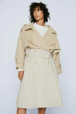 Petite Two Tone Oversized Trench Coat