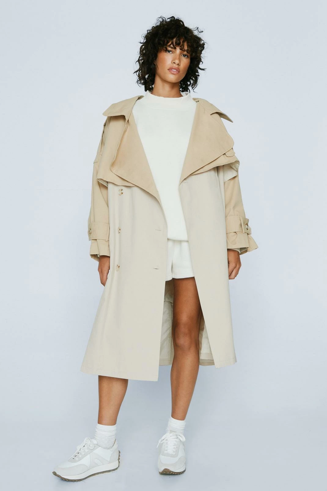 Petite Two Tone Oversized Trench Coat 4 Petite Two Tone Oversized Trench Coat - Image 4