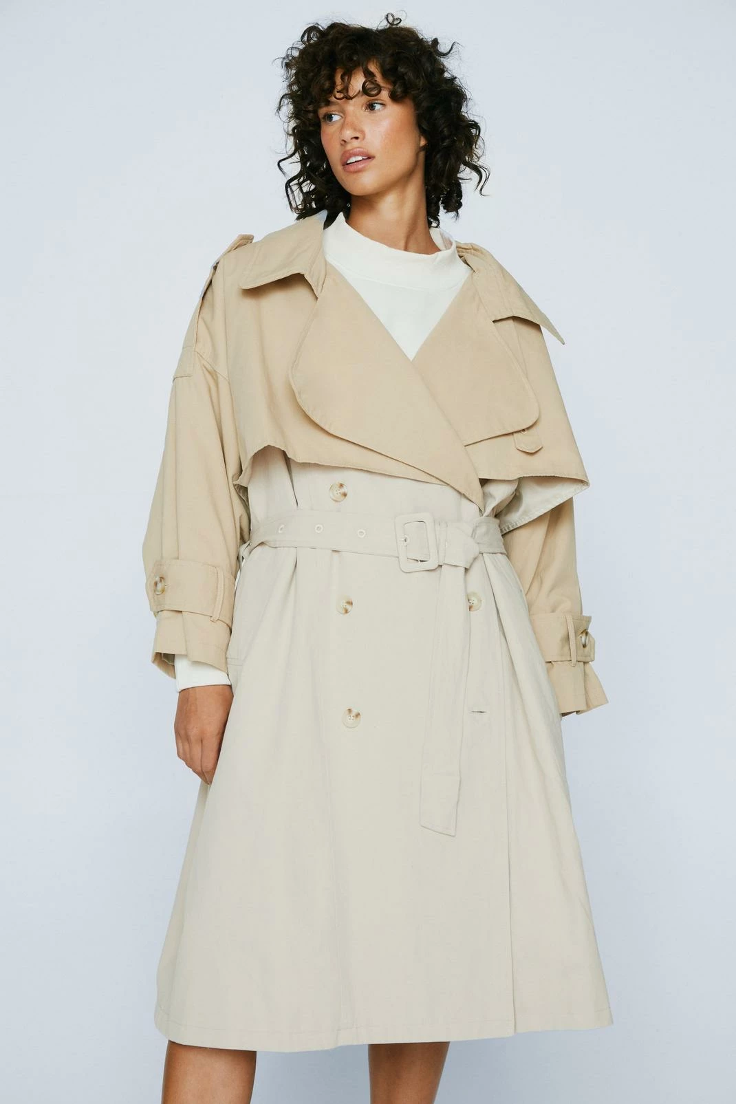 Petite Two Tone Oversized Trench Coat 1 Petite Two Tone Oversized Trench Coat