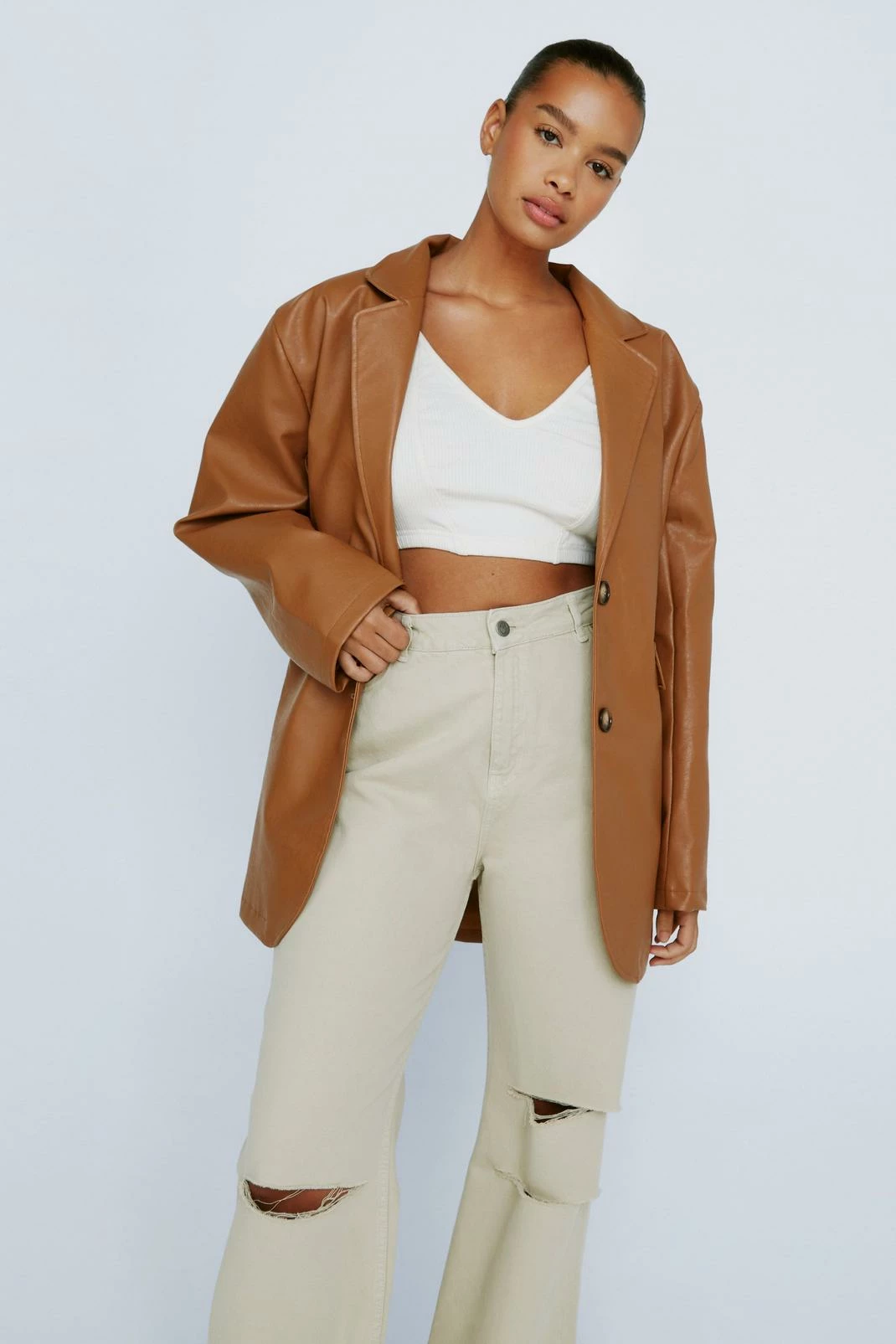 Plus Size Faux Leather Blazer 3 Plus Size Faux Leather Blazer - Image 3