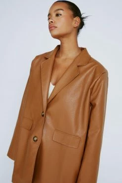 Plus Size Faux Leather Blazer