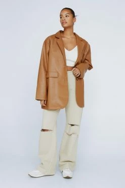 Plus Size Faux Leather Blazer 7 Plus Size Faux Leather Blazer -Nasty Gal Sales Store Sales womens stone plus size faux leather blazer 3