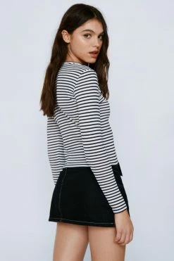 Long Sleeve Fitted Striped T-shirt -Nasty Gal Sales Store Sales womens stripe long sleeve fitted striped t shirt 2