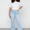 Plus Size High Waisted Stretch Denim Flare Pants