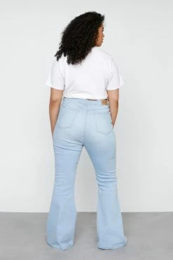 Plus Size High Waisted Stretch Denim Flare Pants -Nasty Gal Sales Store Sales womens super20pale20wash plus size high waisted stretch denim flare pants 2