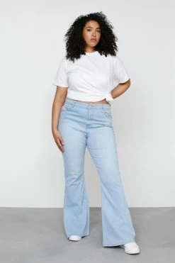 Plus Size High Waisted Stretch Denim Flare Pants