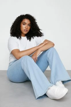 Plus Size High Waisted Stretch Denim Flare Pants -Nasty Gal Sales Store Sales womens super20pale20wash plus size high waisted stretch denim flare pants 3