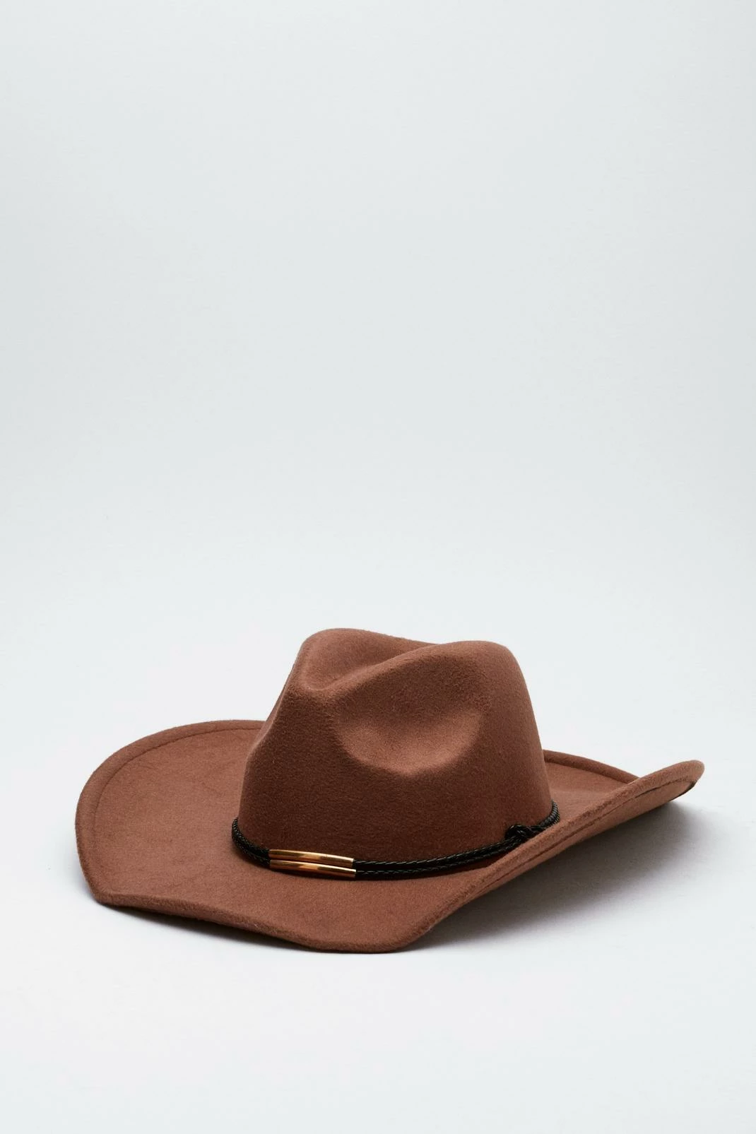 Contrast Faux Leather Trim Cowboy Hat 2 Contrast Faux Leather Trim Cowboy Hat - Image 2