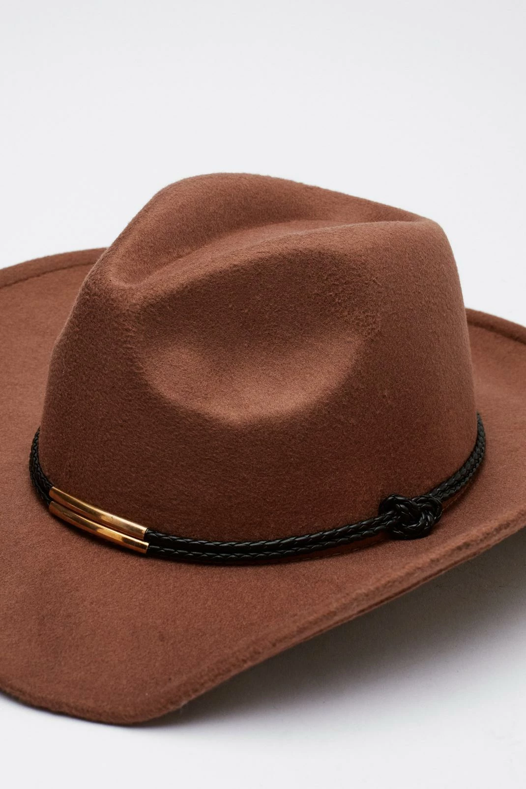 Contrast Faux Leather Trim Cowboy Hat 3 Contrast Faux Leather Trim Cowboy Hat - Image 3