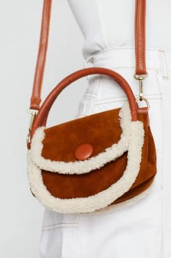 Faux Shearling Trim Grab Bag