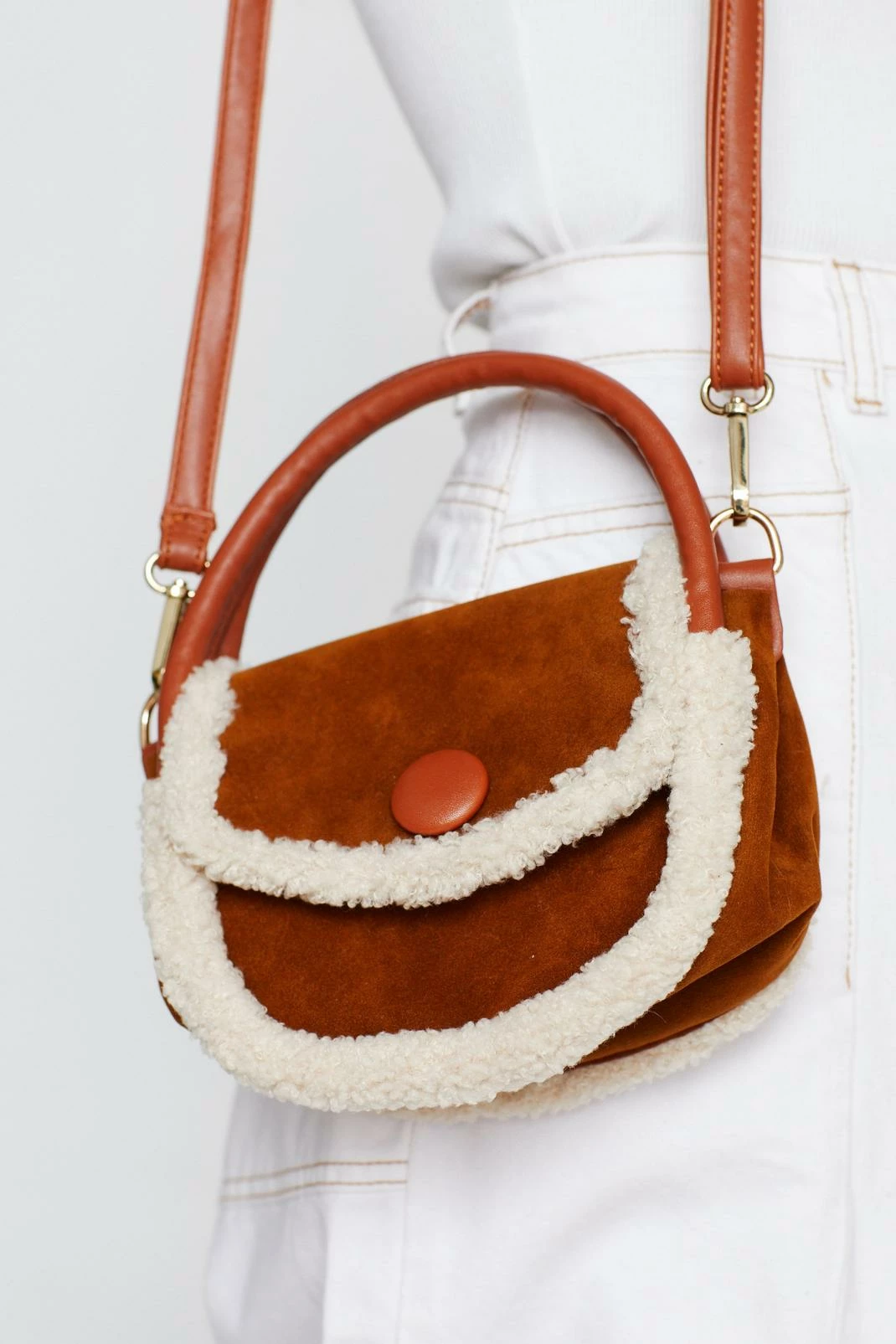 Faux Shearling Trim Grab Bag 1 Faux Shearling Trim Grab Bag
