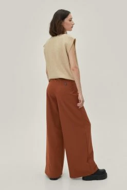 Pleated Button Detail Tailored Wide Leg Pants -Nasty Gal Sales Store Sales womens tan pleated button detail tailored wide leg pants 2