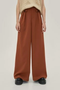 Pleated Button Detail Tailored Wide Leg Pants -Nasty Gal Sales Store Sales womens tan pleated button detail tailored wide leg pants 3
