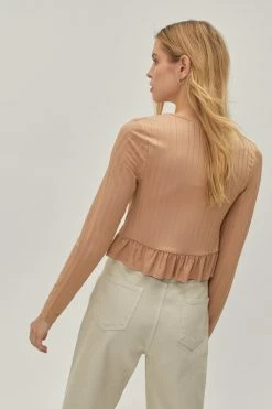 Ribbed Mini Ruffle Top -Nasty Gal Sales Store Sales womens tan ribbed mini ruffle top 5
