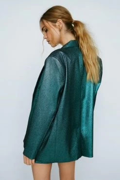 Metallic Glitter Tailored Blazer 6 Metallic Glitter Tailored Blazer -Nasty Gal Sales Store Sales womens teal metallic glitter tailored blazer 2