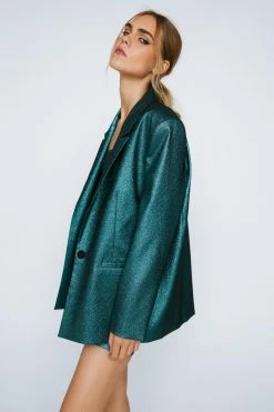Metallic Glitter Tailored Blazer 7 Metallic Glitter Tailored Blazer -Nasty Gal Sales Store Sales womens teal metallic glitter tailored blazer 3