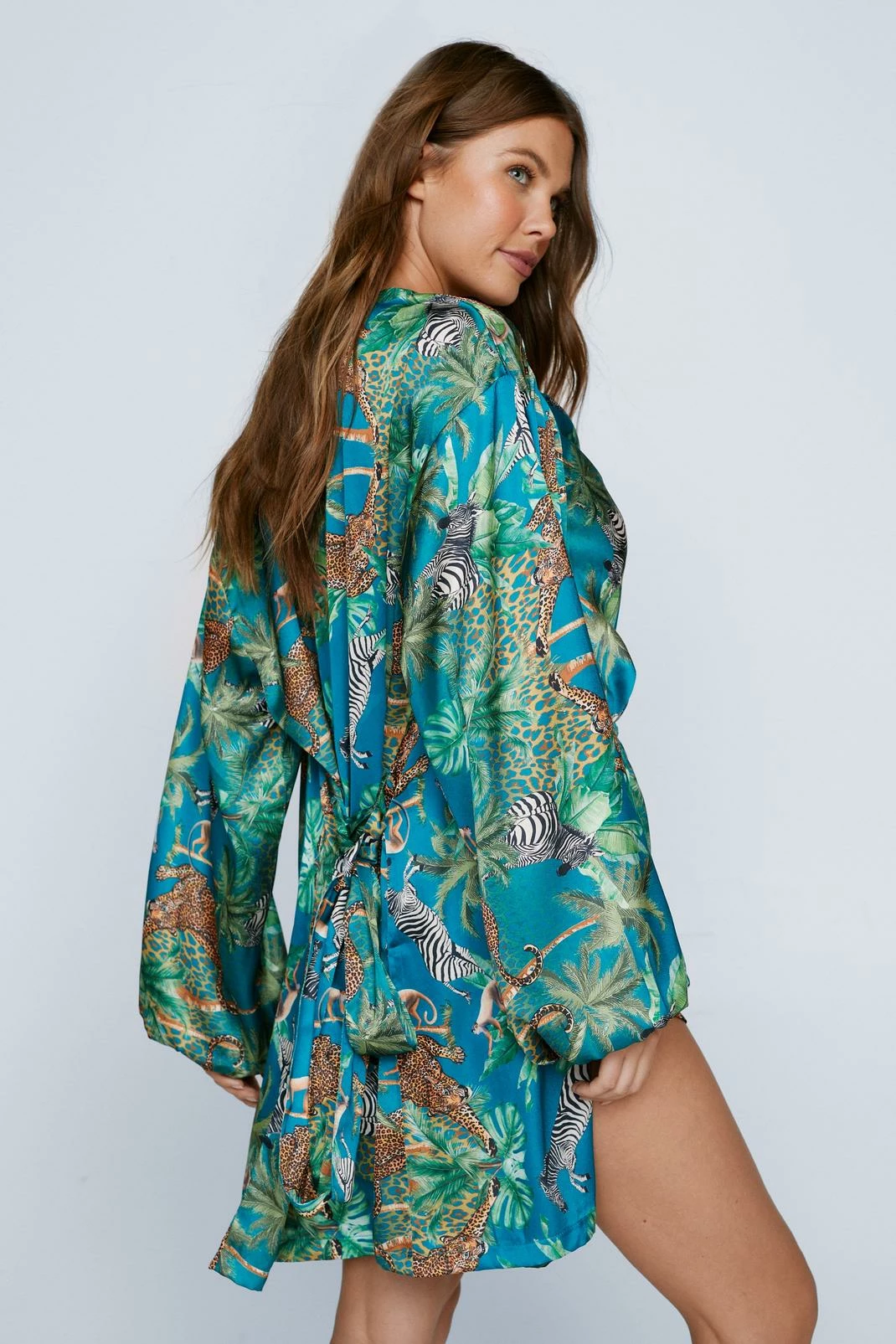 Recycled Satin Wildlife 3pc Pj & Robe Set 2 Recycled Satin Wildlife 3pc Pj & Robe Set - Image 2