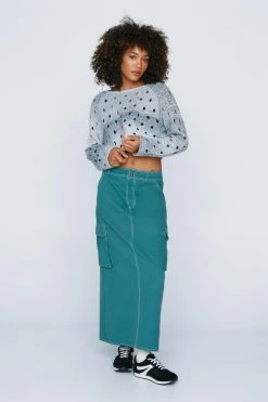Twill Cargo Pocket Low Rise Midi Skirt -Nasty Gal Sales Store Sales womens teal twill cargo pocket low rise midi skirt 3