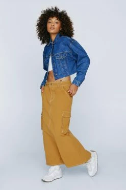 Twill Cargo Pocket Low Rise Midi Skirt -Nasty Gal Sales Store Sales womens tobacco twill cargo pocket low rise midi skirt 1