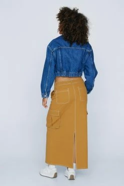Twill Cargo Pocket Low Rise Midi Skirt -Nasty Gal Sales Store Sales womens tobacco twill cargo pocket low rise midi skirt 2