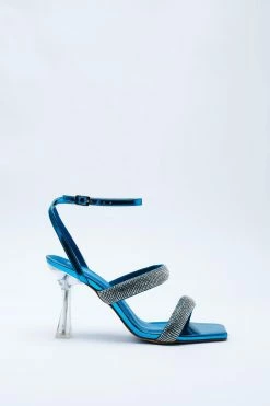Alternative view of Faux Leather Metallic Diamante Strap Heels