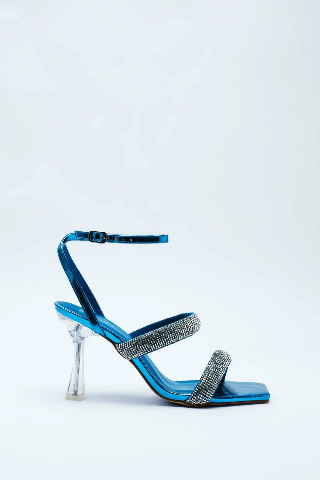 Faux Leather Metallic Diamante Strap Heels 2 Faux Leather Metallic Diamante Strap Heels - Image 2