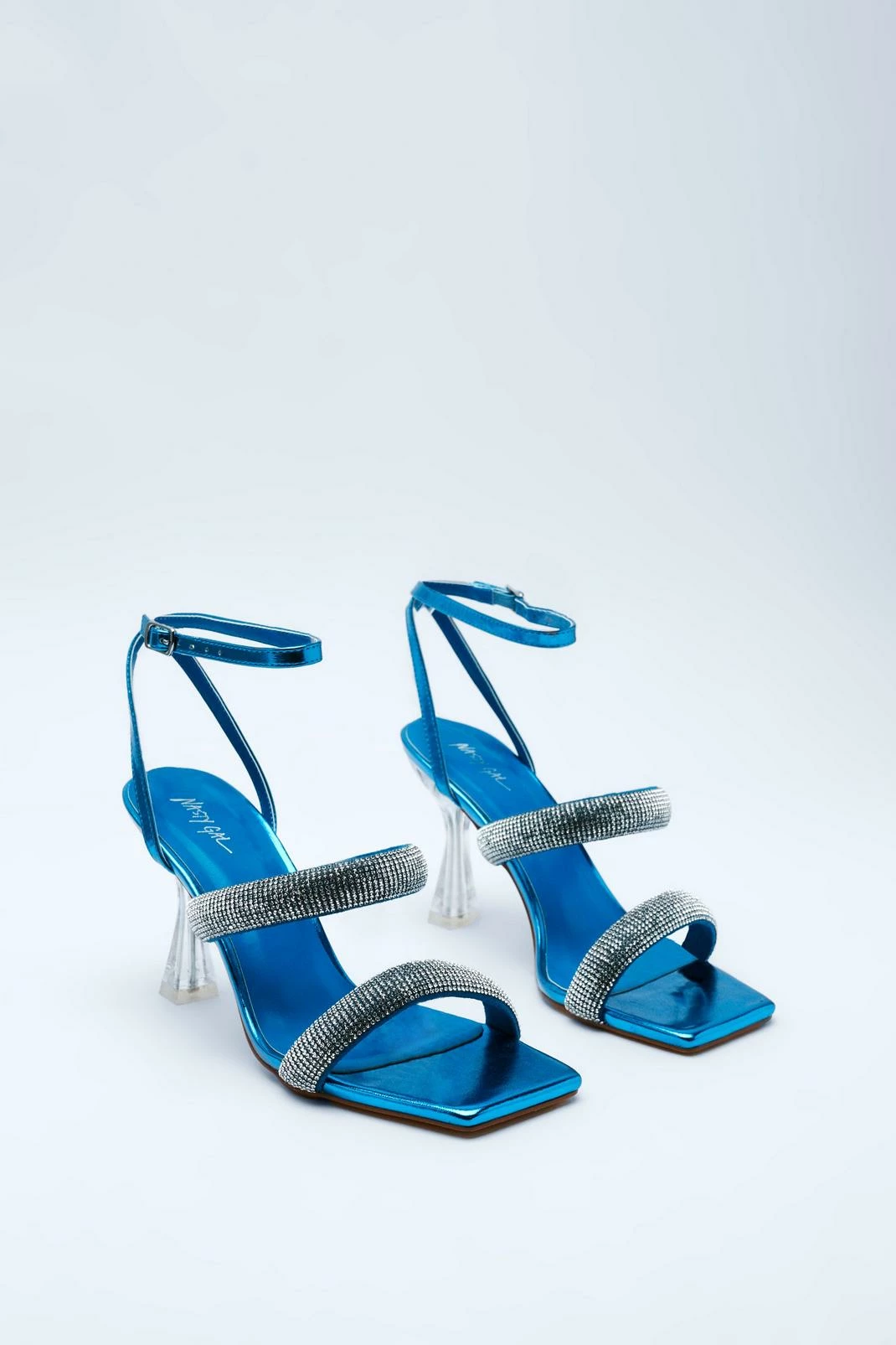 Faux Leather Metallic Diamante Strap Heels 3 Faux Leather Metallic Diamante Strap Heels - Image 3