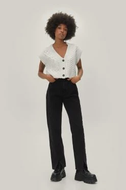 Petite Split Front Straight Leg Jeans