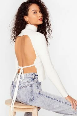 Open Tie Back Knitted Turtleneck Top -Nasty Gal Sales Store Sales womens white backless knitted turtleneck top