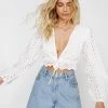 Broderie Anglaise Tie Front Crop Top