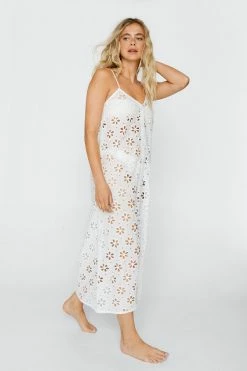 Broderie Button Down Cover Up Midi Dress -Nasty Gal Sales Store Sales womens white broderie button down cover up midi dress 2