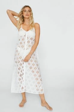Broderie Button Down Cover Up Midi Dress -Nasty Gal Sales Store Sales womens white broderie button down cover up midi dress 3