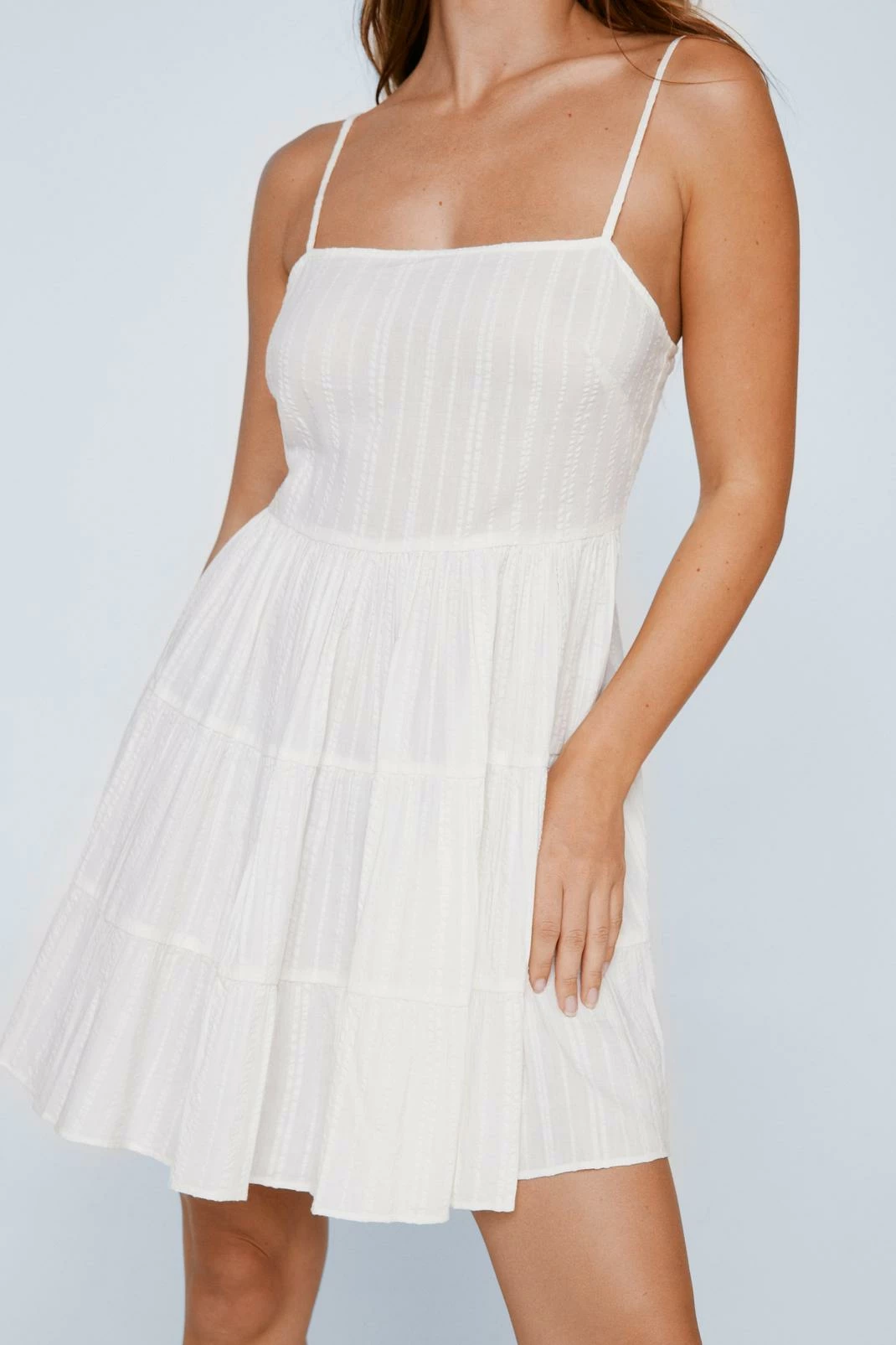 Cotton Seersucker Tassel Cover Up Mini Dress 2 Cotton Seersucker Tassel Cover Up Mini Dress - Image 2