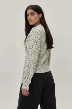 Dainty Floral Print Shirred Long Sleeve Blouse -Nasty Gal Sales Store Sales womens white dainty floral print shirred long sleeve blouse 2