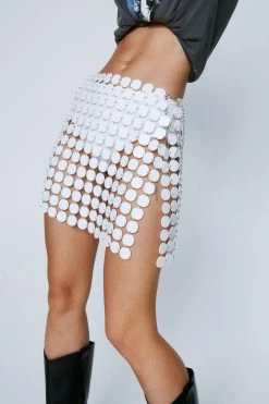 Disc Chainmail Sequin Mini Skirt 22 Disc Chainmail Sequin Mini Skirt -Nasty Gal Sales Store Sales womens white disc chainmail sequin mini skirt
