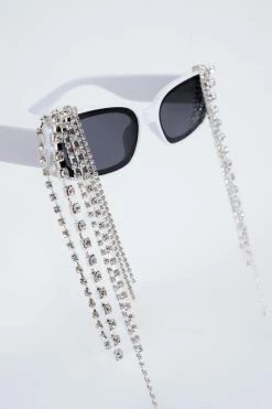 Drop Diamante Rectangle Sunglasses 6 Drop Diamante Rectangle Sunglasses -Nasty Gal Sales Store Sales womens white drop diamante rectangle sunglasses 2
