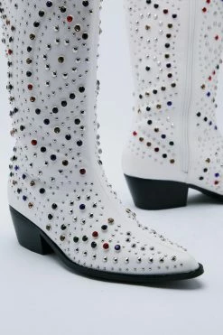 Faux Leather Embellished Cowboy Boots 6 Faux Leather Embellished Cowboy Boots -Nasty Gal Sales Store Sales womens white faux leather embellished cowboy boots 2