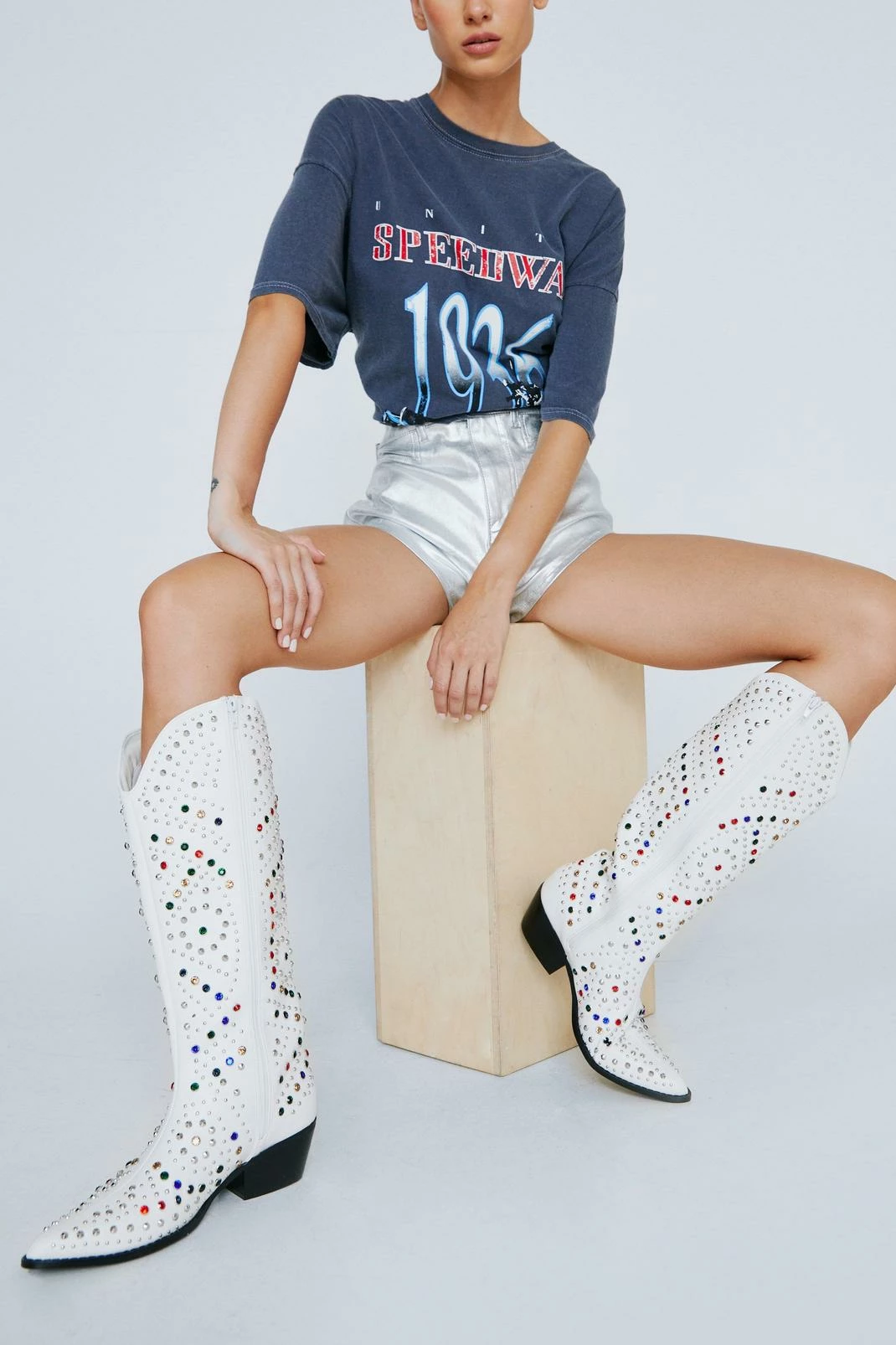 Faux Leather Embellished Cowboy Boots 1 Faux Leather Embellished Cowboy Boots
