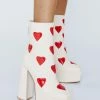 Faux Leather Heart Platform Ankle Boot