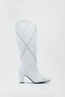 Faux Leather Studded Western Boots -Nasty Gal Sales Store Sales womens white faux leather studded western boots 1